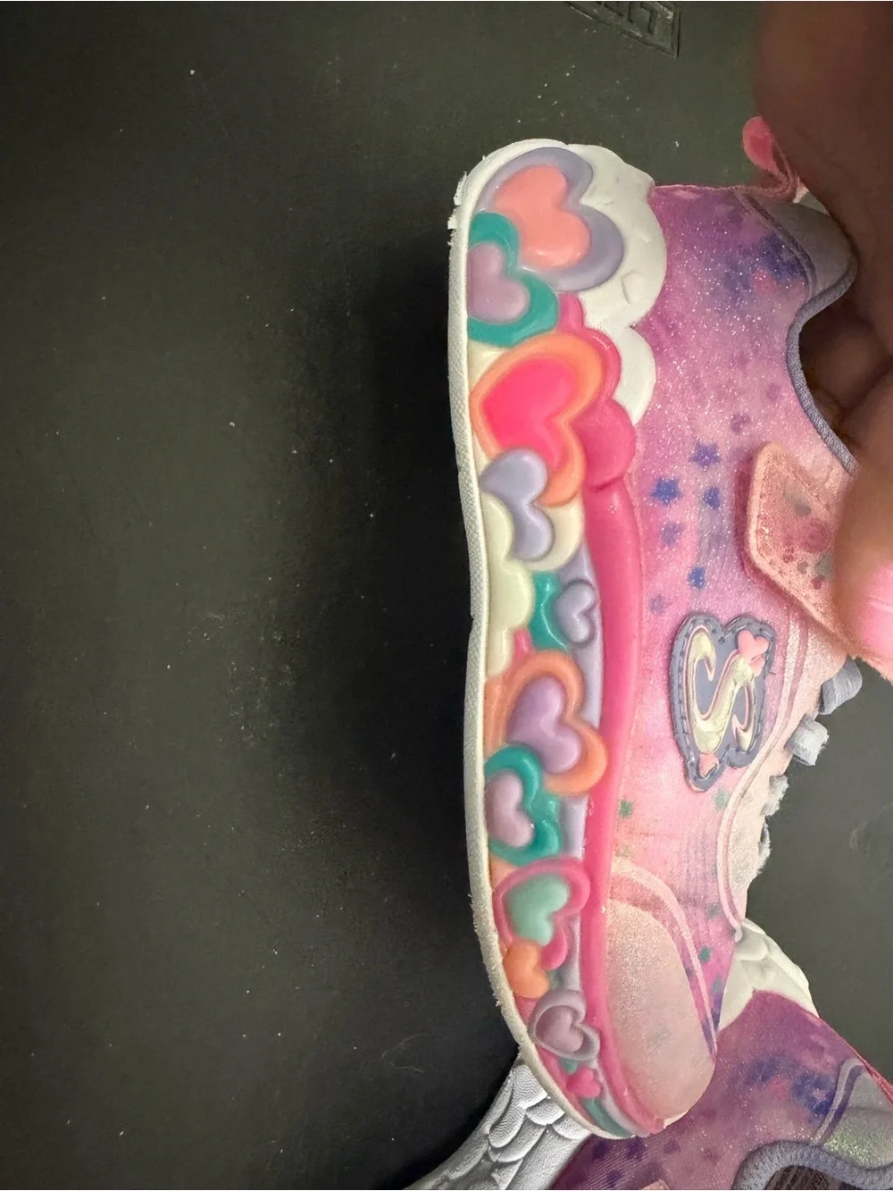 Skechers Kids Pink and Purple Glitter Heart-Trim Light-Up Sneakers